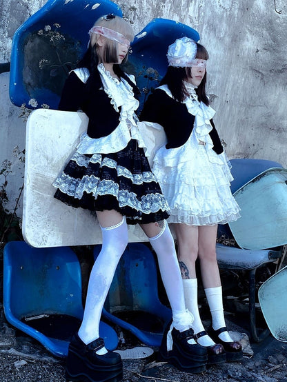 Detachable Bunny Ears Black Punk Tiered Skirt with Undies