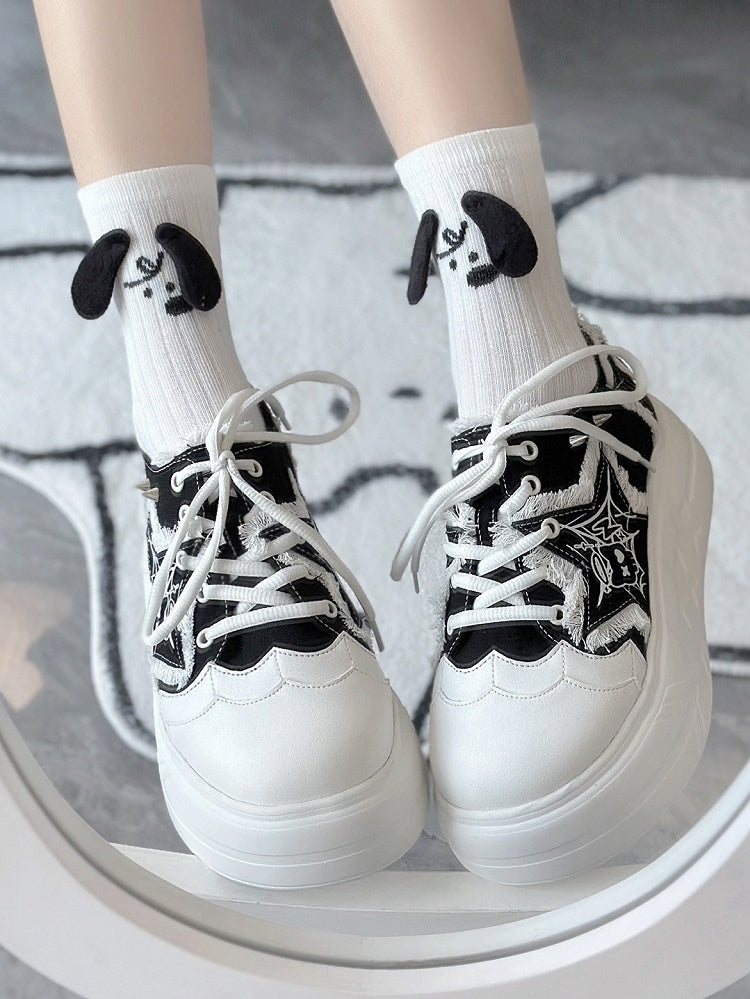 Black Y2K Star Applique Platform Sneakers