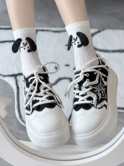 Black Y2K Star Applique Platform Sneakers