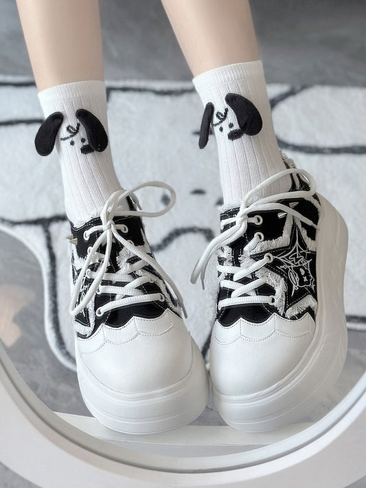Black Y2K Star Applique Platform Sneakers