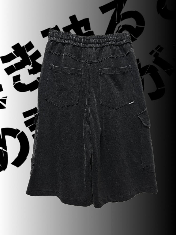 Black Asymmetrical Print Design Wasteland Punk Wide-Leg Cargo Pants