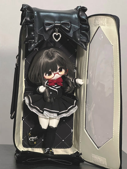 Black Bowknot Details Diamond Pattern 1/6 Scale BJD Doll Bag with Two Straps