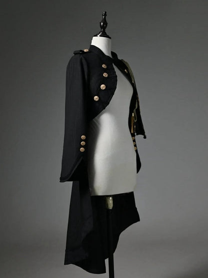 Black Detachable One-shoulder Cape Knight Tailcoat