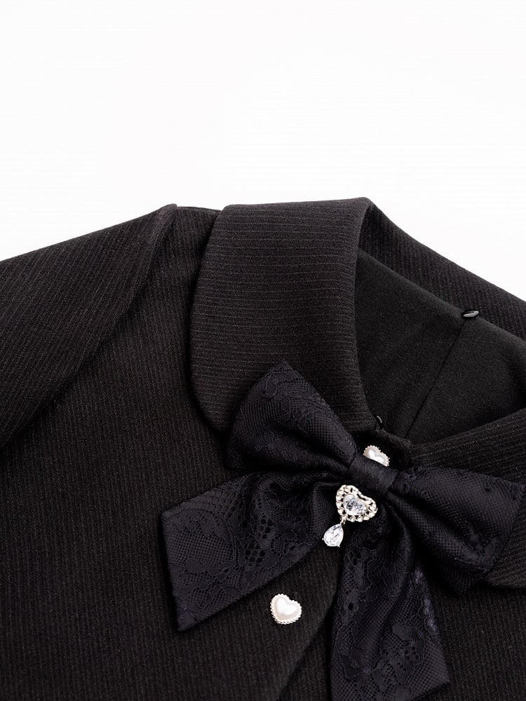 Jirai Kei Black Detachable Faux Fur Collar and Cuffs Landmine Style Coat