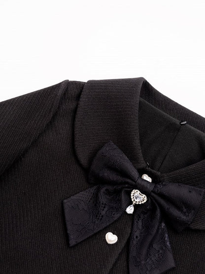 Jirai Kei Black Detachable Faux Fur Collar and Cuffs Landmine Style Coat