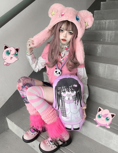 Skeleton Bunny Buckles Pink and Black Punk Mary Janes