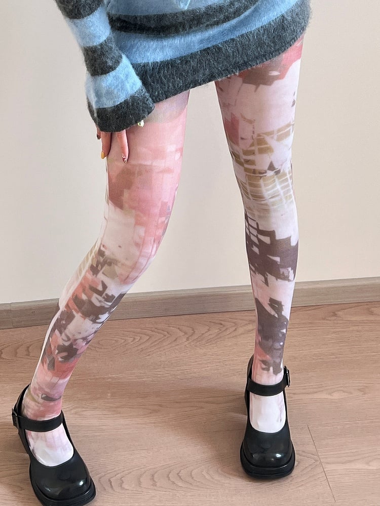 White Print Design Tights
