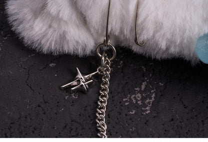2 Options Star Charm Handmade White Plush Bone Hairclip with Chain