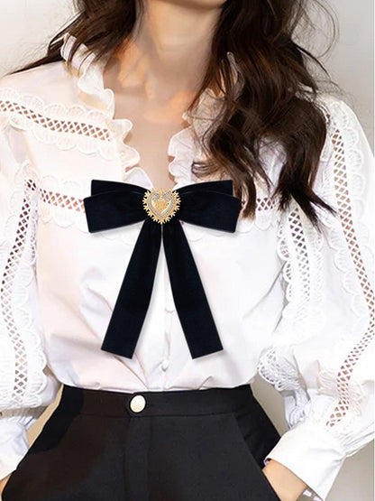 Red/Black/Green Bow Tie With Detachable Rhinestone Heart Brooch