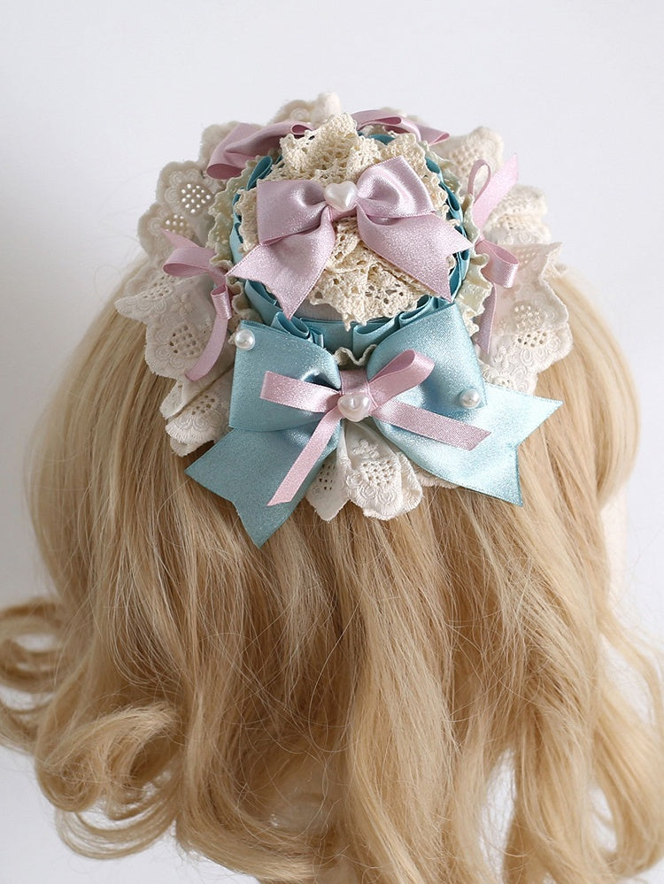 Pink&Blue Sweet Lolita Beaded Decorated Bowknot Details Mini Hat