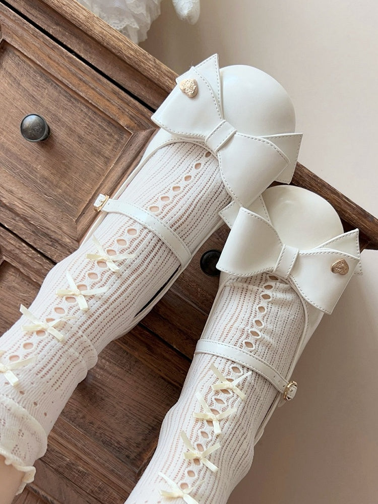 Bow at Top White Round Toe 3cm Heel Sweet Mary Janes