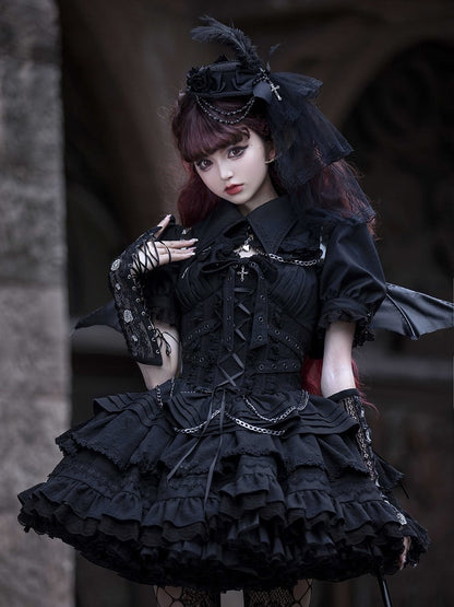 Clearance-Size M for Bust 96CM Black Gothic Chain Details Bolero