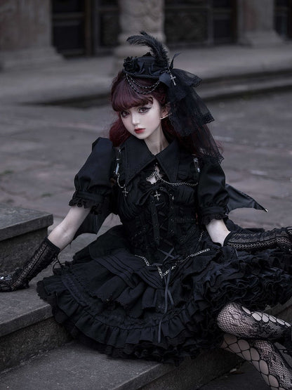 Clearance-Size M for Bust 96CM Black Gothic Chain Details Bolero