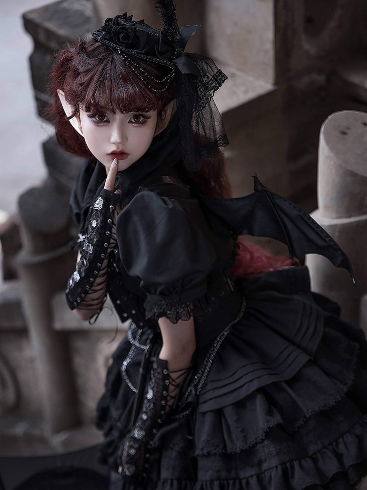 Clearance-Size M for Bust 96CM Black Gothic Chain Details Bolero