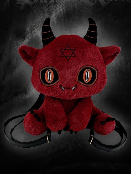 Clearance-Red Devil Gothic Plush Backpack Bag