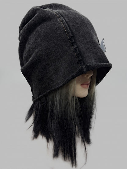 Dark Gray Y2K Letter Applique Beanie