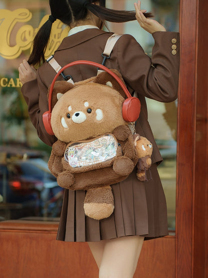 Brown Cute Red Panda-shaped Plush Backpack Middle/Large Size