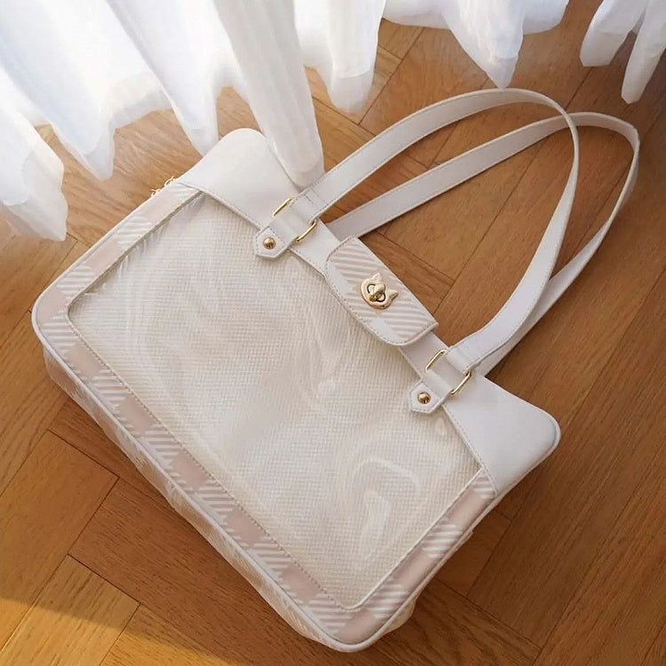 Plaid Pattern Large Capacity White Ita Tote Bag