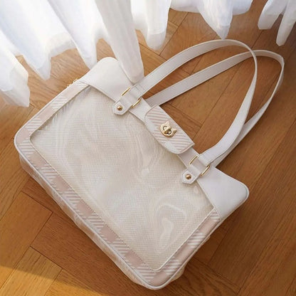 Plaid Pattern Large Capacity White Ita Tote Bag
