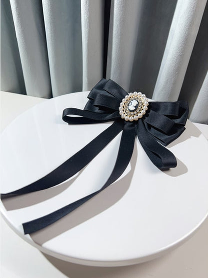 Bead Details Vintage Black Bow Tie