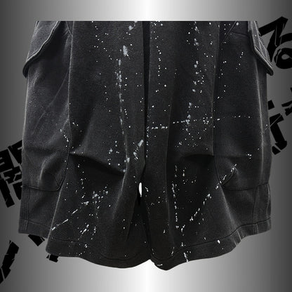 Black Asymmetrical Print Design Wasteland Punk Wide-Leg Cargo Pants