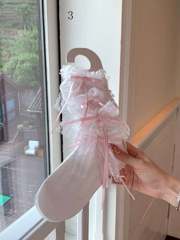 Purple/Black/Pink/White/Green/Lace Bowknot Socks