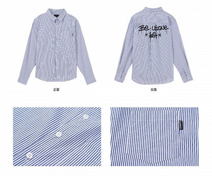 Black Graffiti Letters Blue and White Striped Preppy Unisex Shirt