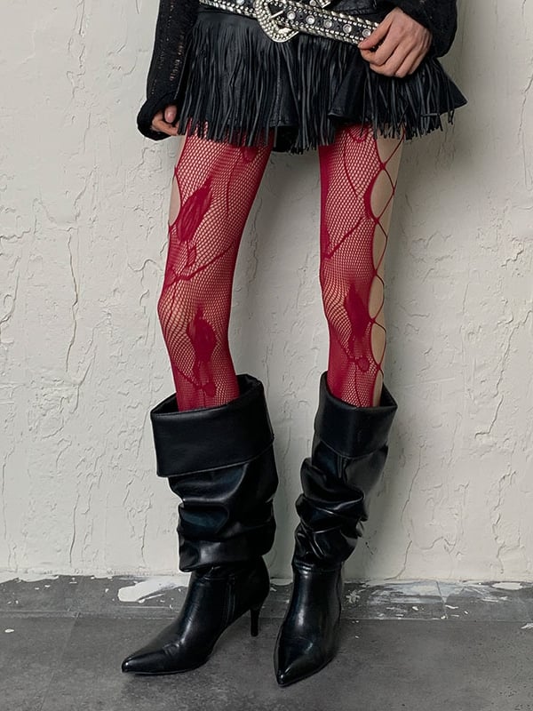 5 Color Options Wasteland Punk Cut-out Design Floral Pattern Tights