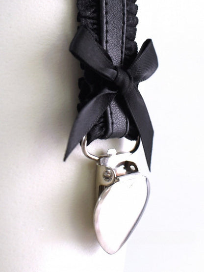 Black/White Y2K Bowknot Details Ruffled Garter