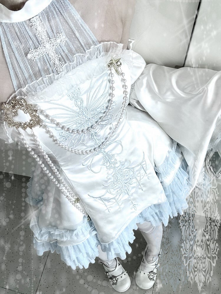 Blue and White Cross Illusion Halter Neck Witch Lolita Backless Dress Gothic JSK Halloween Outfit