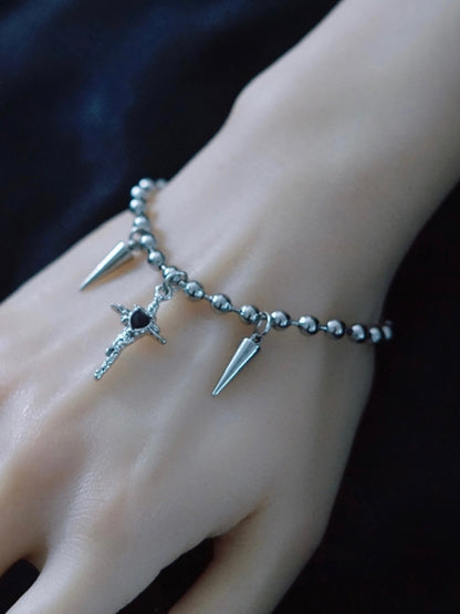 Silver&Black Gothic Cross And Studs Charm Bracelet