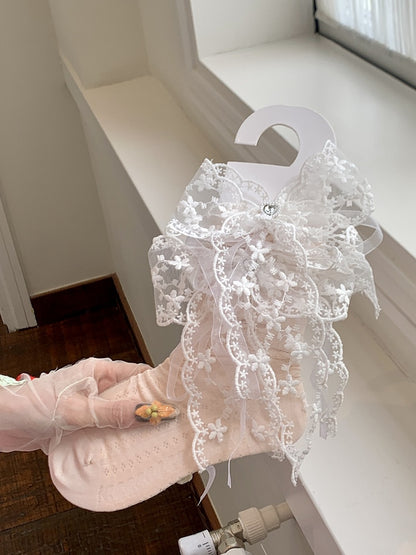 White/Pink/Yellow/Blue Lace Bowknot With Rhinestone Charm Socks