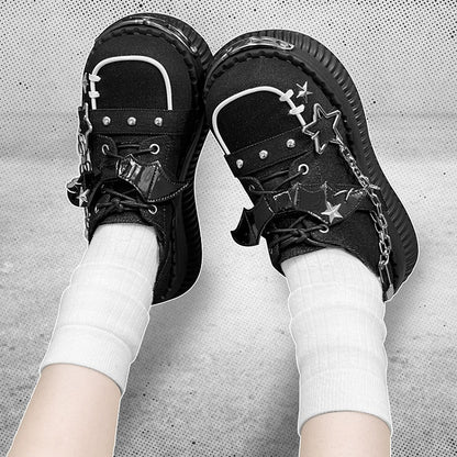 Star-shaped Studs and Chains Gothic Black Bat Wings Platforms Punk Shoes