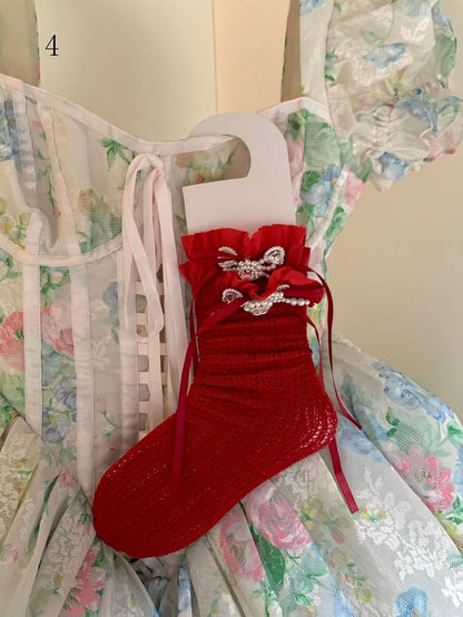 White/Milky White/Black/Red/Purple/Grey/Brown Lolita Lace Trim Bowknot Socks