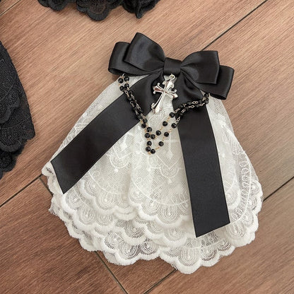 3 Colors Gothic Cross and Chains Bowknot Lace Jabot