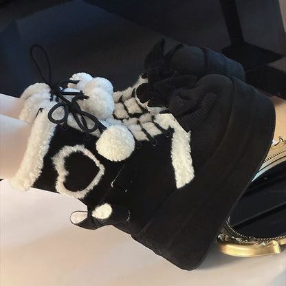 Heart Decor, Lace-up Closure & Bowknot Details Black 8.5cm Platform Boots in Sweet Lolita