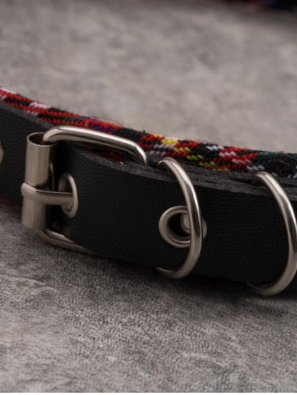 Red And Black Plaid Pattern Heart Buckle With Studs KC