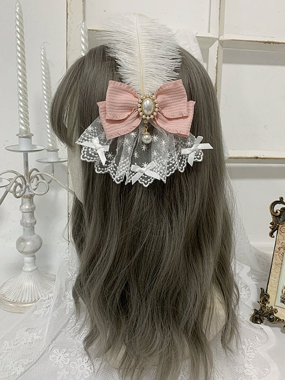 4 Colors Bowknot Details Gothic Elegant Feather Hairclip