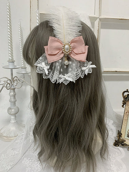 4 Colors Bowknot Details Gothic Elegant Feather Hairclip