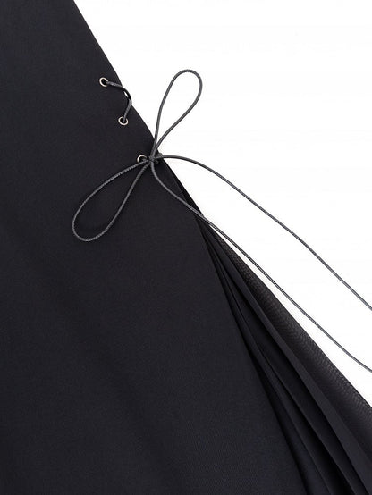 Black High Waist Flowing Pleated Chiffon Panels Wide-leg Pants