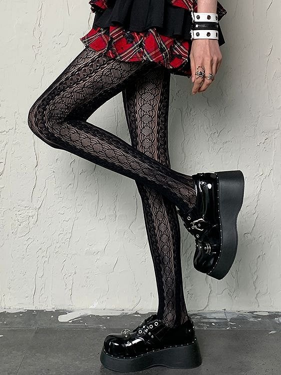 Punk Black Hollow-out Design Y2K Tights