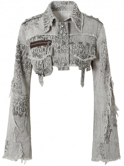 Brown Wasteland Punk Skeleton And Buckle Decorated Stripes Pattern Cropped Jacket