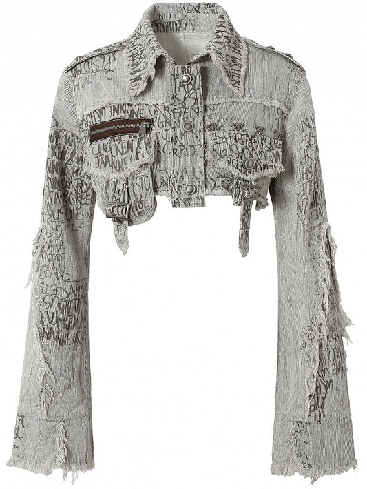 Brown Wasteland Punk Skeleton And Buckle Decorated Stripes Pattern Cropped Jacket