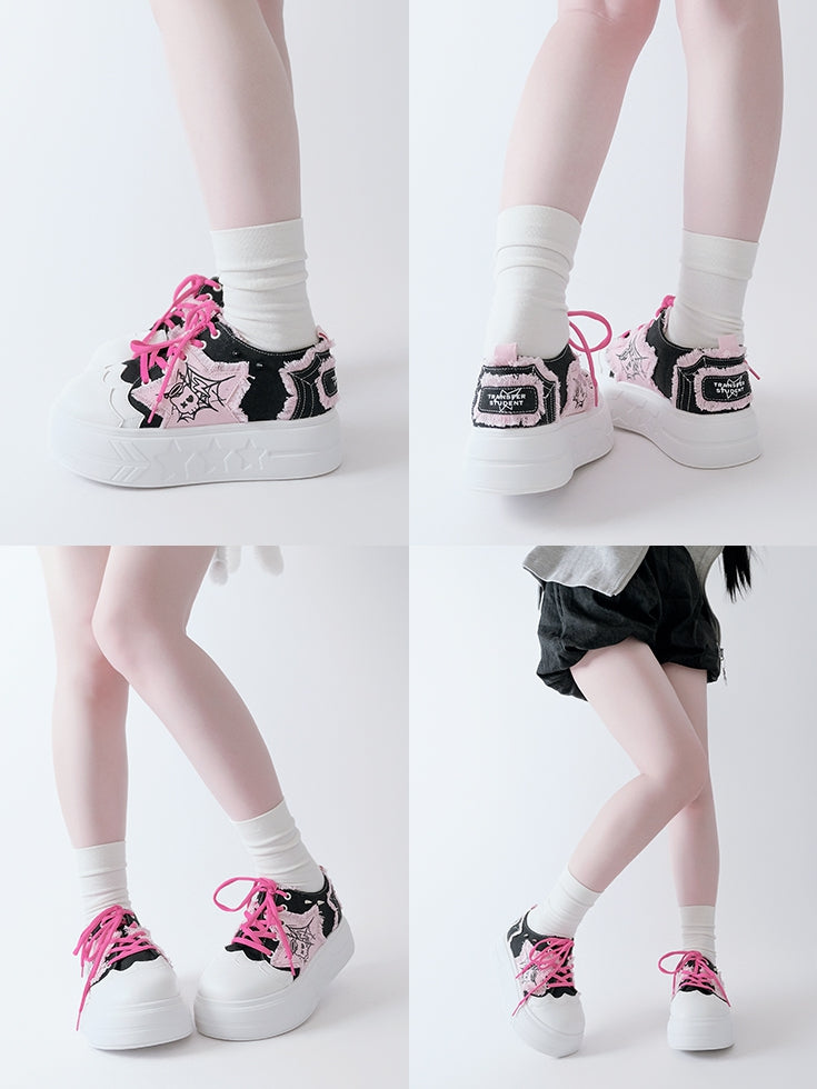 Black&Pink Y2K Star Applique Platform Sneakers