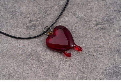 Gothic Red Heart Pendant Black Necklace