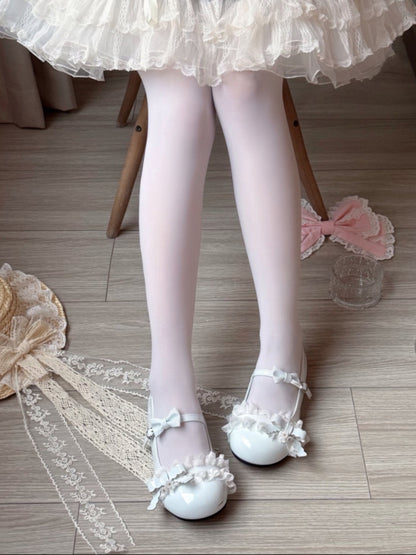 Flat Sweet Style Baby Blue Mary Janes - Ruffled Lace, Bow Decor and Heart-Shaped Snap Closure