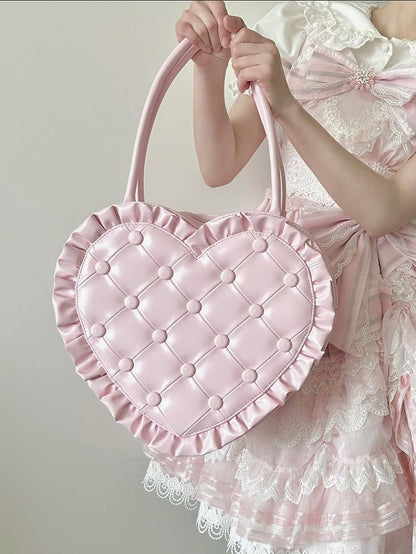 Pink Ruffles Trim Heart-shaped Hand Bag