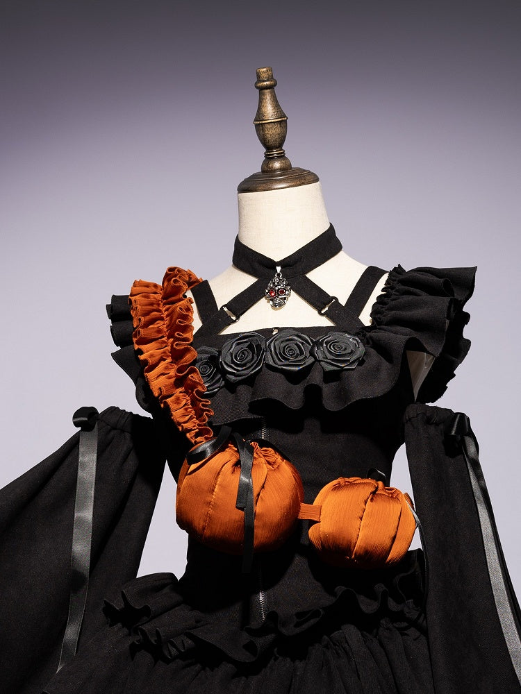 Fan Art Fashion Miss Devil Black Dress with Pumpkins Crossbody Full Set