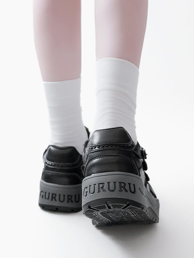 Black Velcro Strap Closures Platform Sneakers