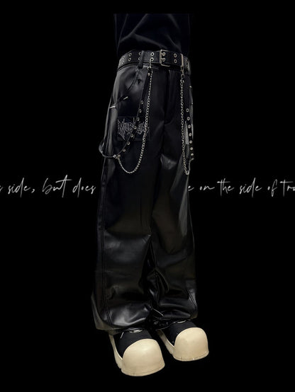 Black Punk Letter Applique Straight-leg Cut Pants